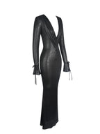 Ilysia Black V Neck Plunge Snakeskin Mermaid Hem Maxi Dress