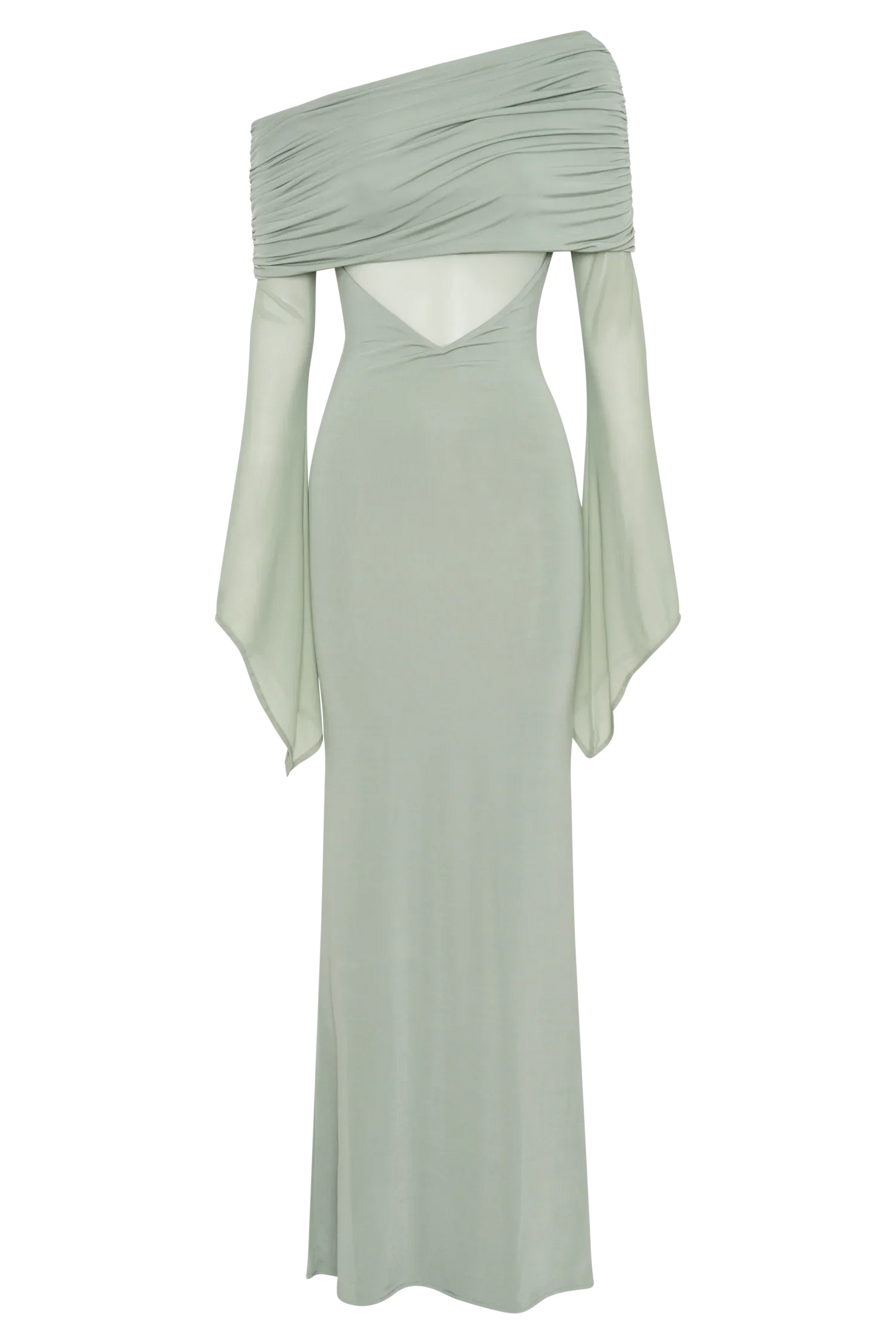 Kaitlin One Shoulder Slinky And Mesh Maxi Dress Basil