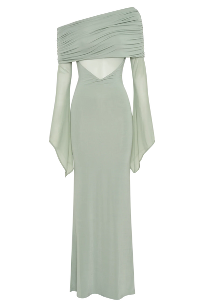 Kaitlin One Shoulder Slinky And Mesh Maxi Dress Basil