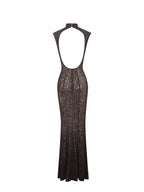Tyanna Mocha Burnout Velvet Mesh Backless Mermaid Maxi Dress