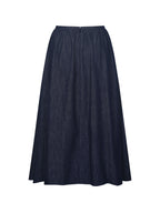 Maevie Indigo Denim Gathered A Line Midi Skirt
