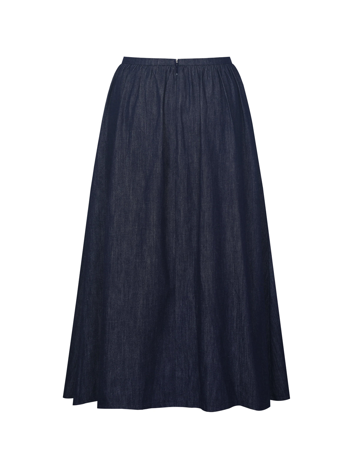 Maevie Indigo Denim Gathered A Line Midi Skirt
