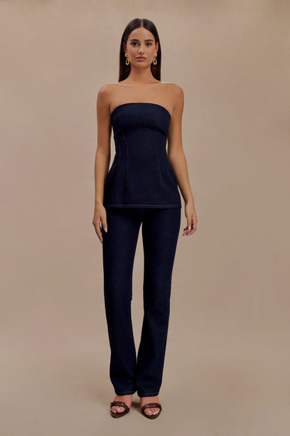 Madelyn Strapless Longline Denim Top Indigo Blue