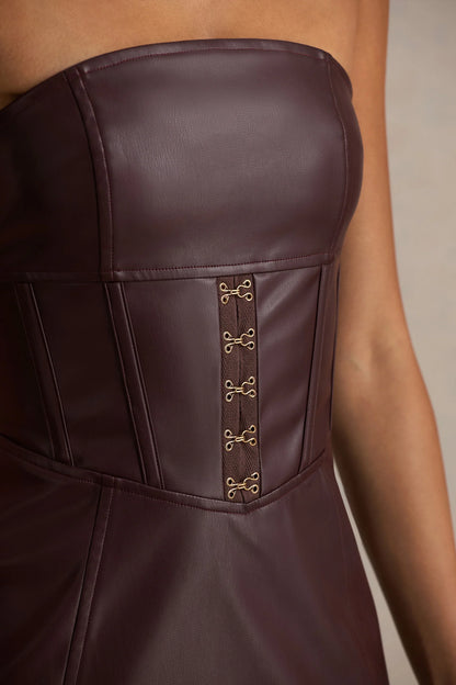 Zola Burgundy Faux Leather Bandeau Midi Dress