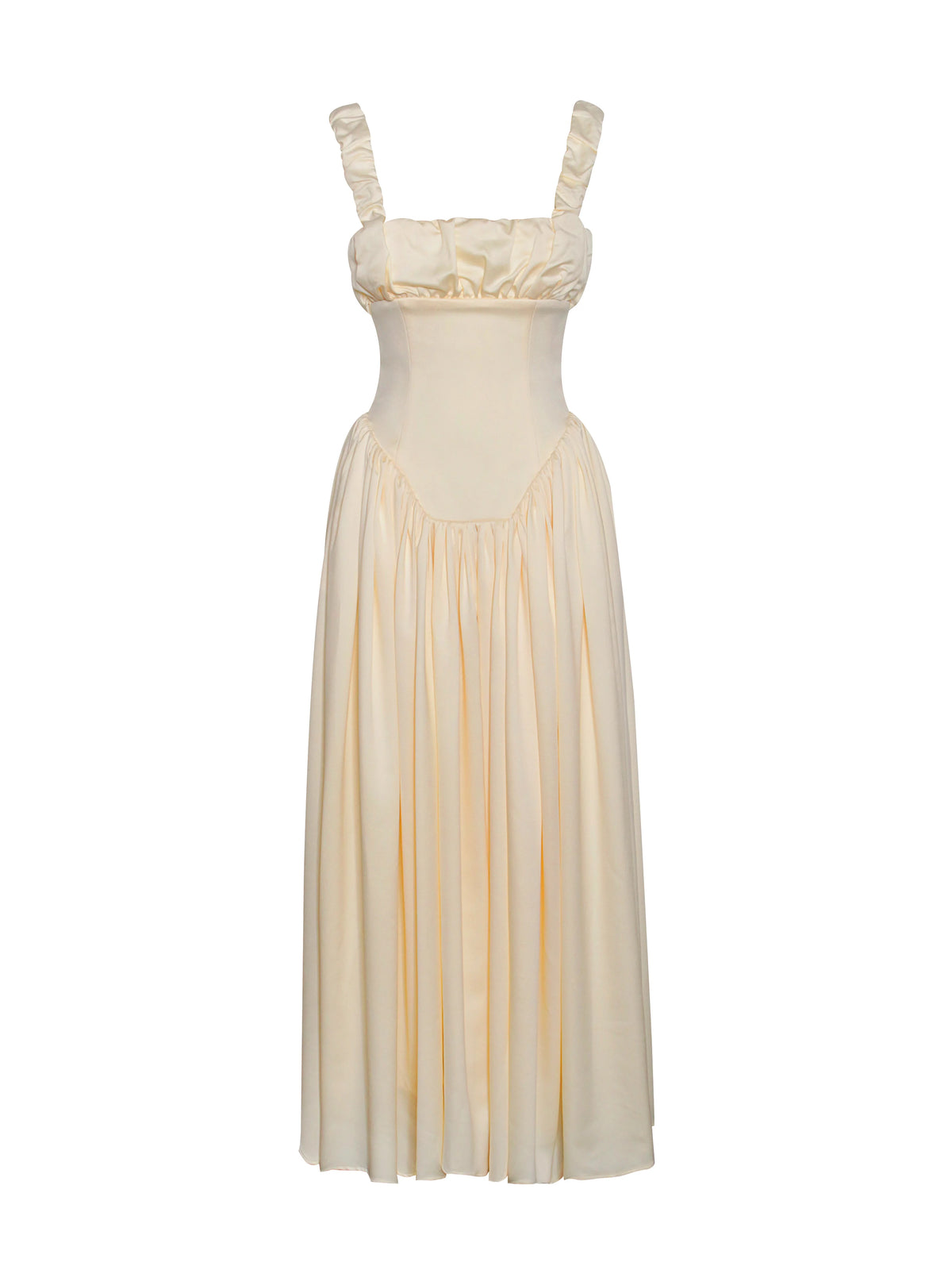 Noreen Egg White Satin Drop Waist Maxi Sundress Archive Sale
