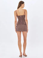 Victoria Burgundy Micro Houndstooth Mini Skirt