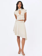 Galilea Ivory Floral Jacquard Keyhole Mandarin Collar Top