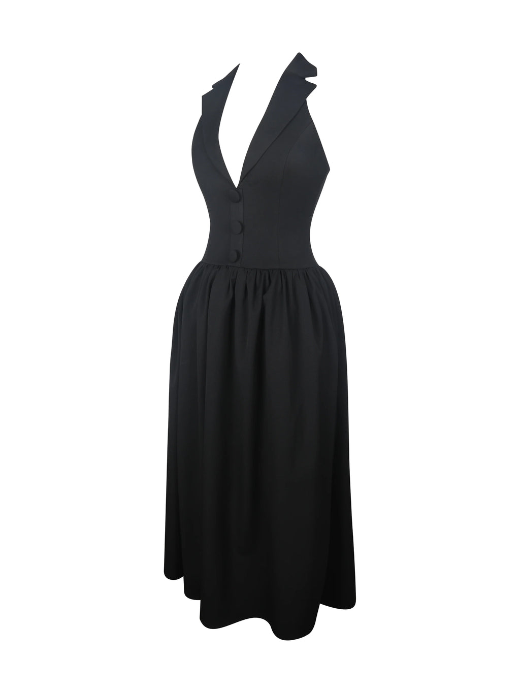 Delaney Black Lapel Halter Midi A Line Dress