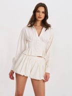 Sylvie White Pinstripe Bubble Shorts