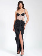 Cadence Black Satin Crystal Embellished Corset Dress Archive Sale