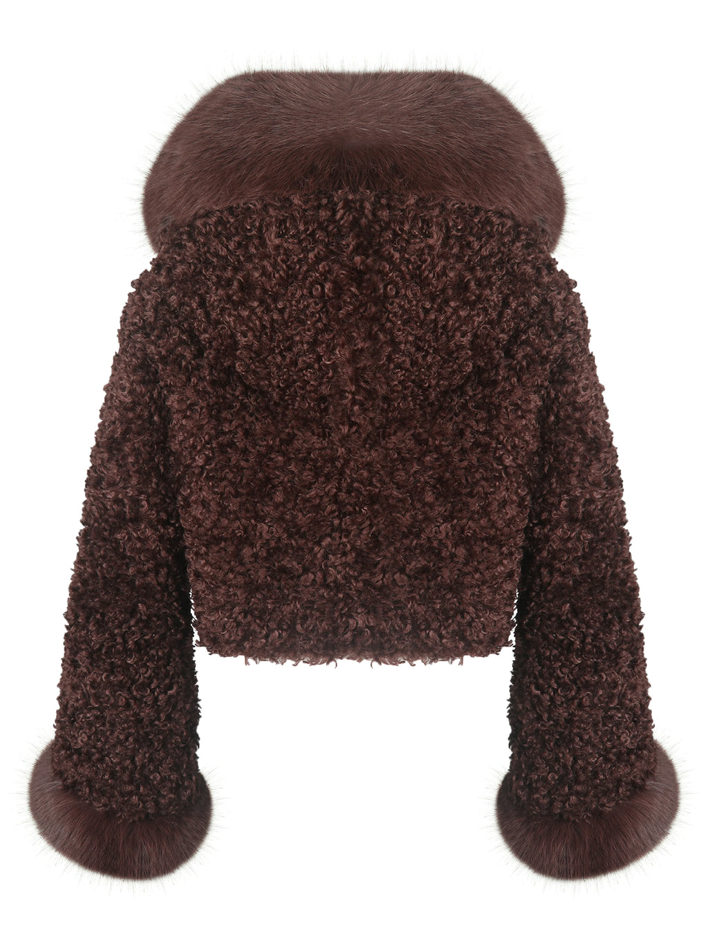 Kali Mahogany Cropped Vegan Shearling Fur Jacket