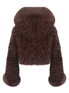 Kali Mahogany Cropped Vegan Shearling Fur Jacket