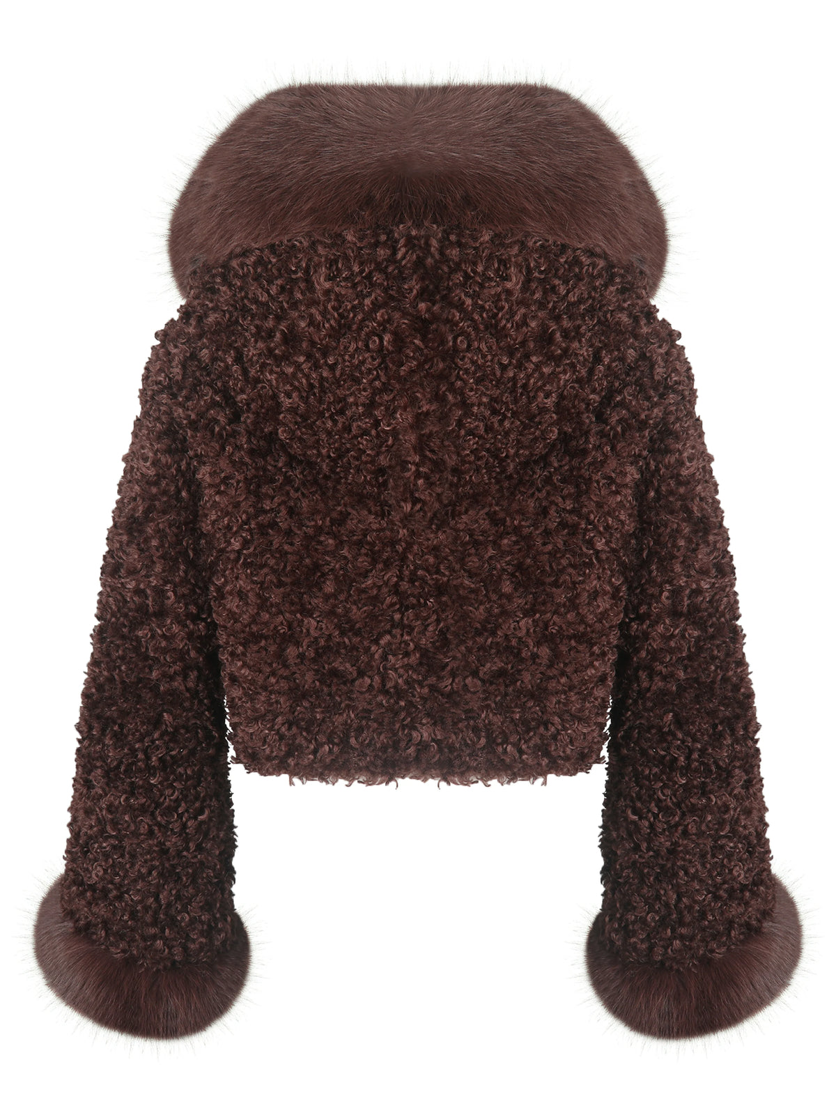 Kali Mahogany Cropped Vegan Shearling Fur Jacket