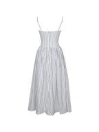 Olea Sky Blue Striped Cotton Poplin Ruched Midi Dress