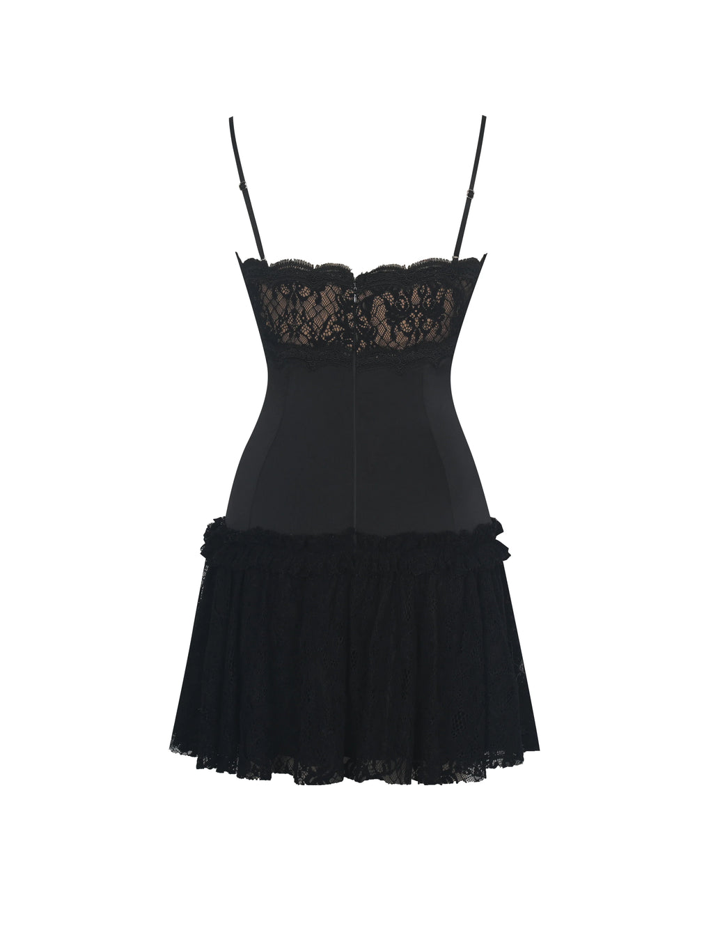 Umra Black Contrast Lace Sweetheart Gathered Mini Dress
