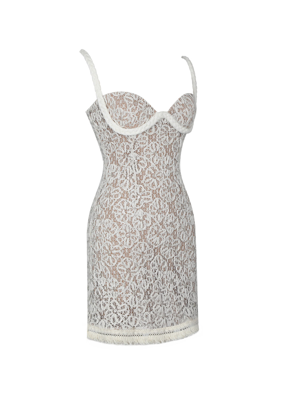 Taliyah Cream Braided Strap Chunky Lace Mini Dress
