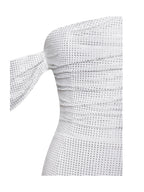 Paget White Mesh Rhinestone Embellished High Slit Gown Archive Sale