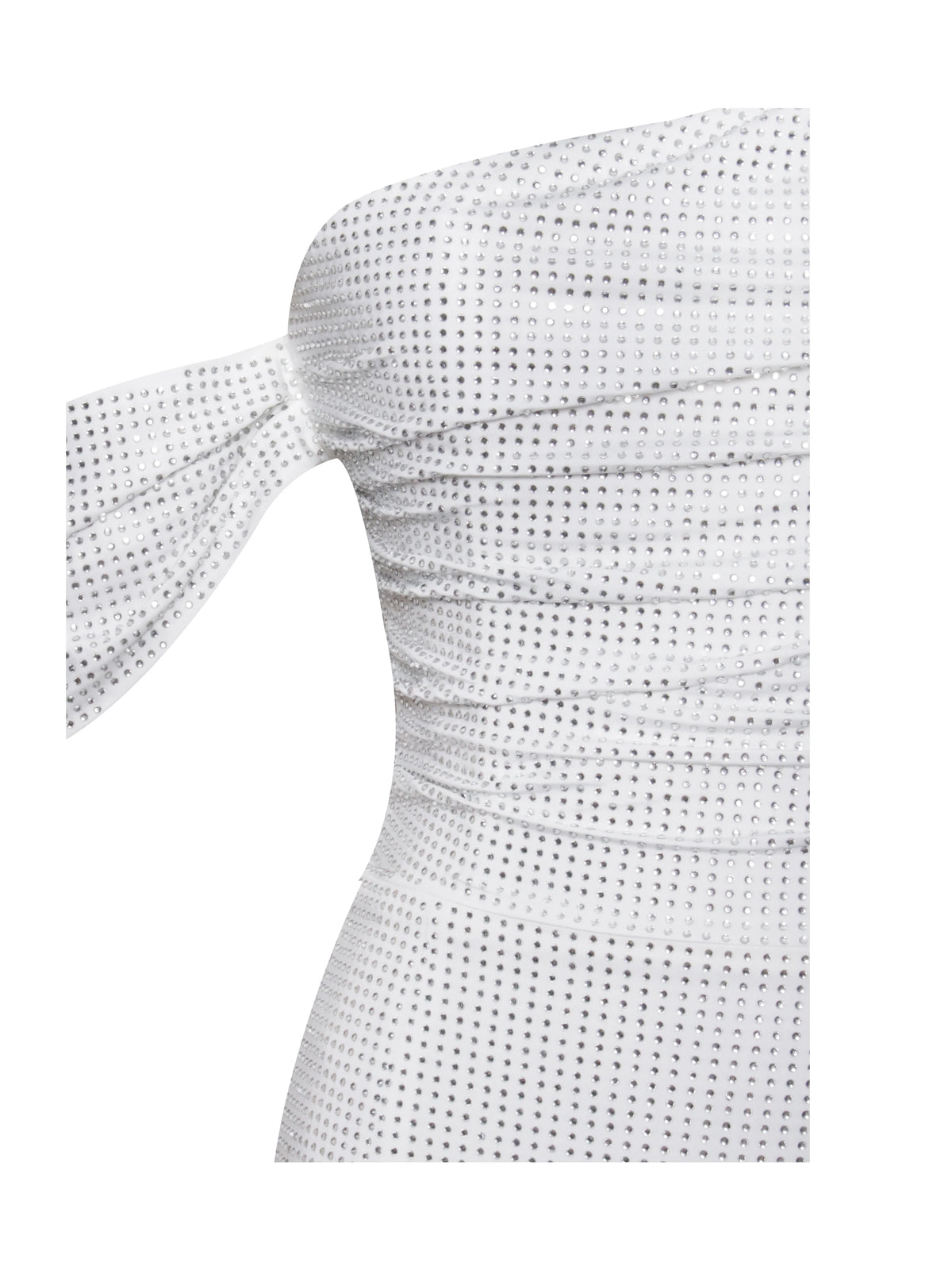 Paget White Mesh Rhinestone Embellished High Slit Gown Archive Sale