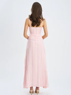 Mallory Baby Pink Stripe Jacquard High Slit Gown
