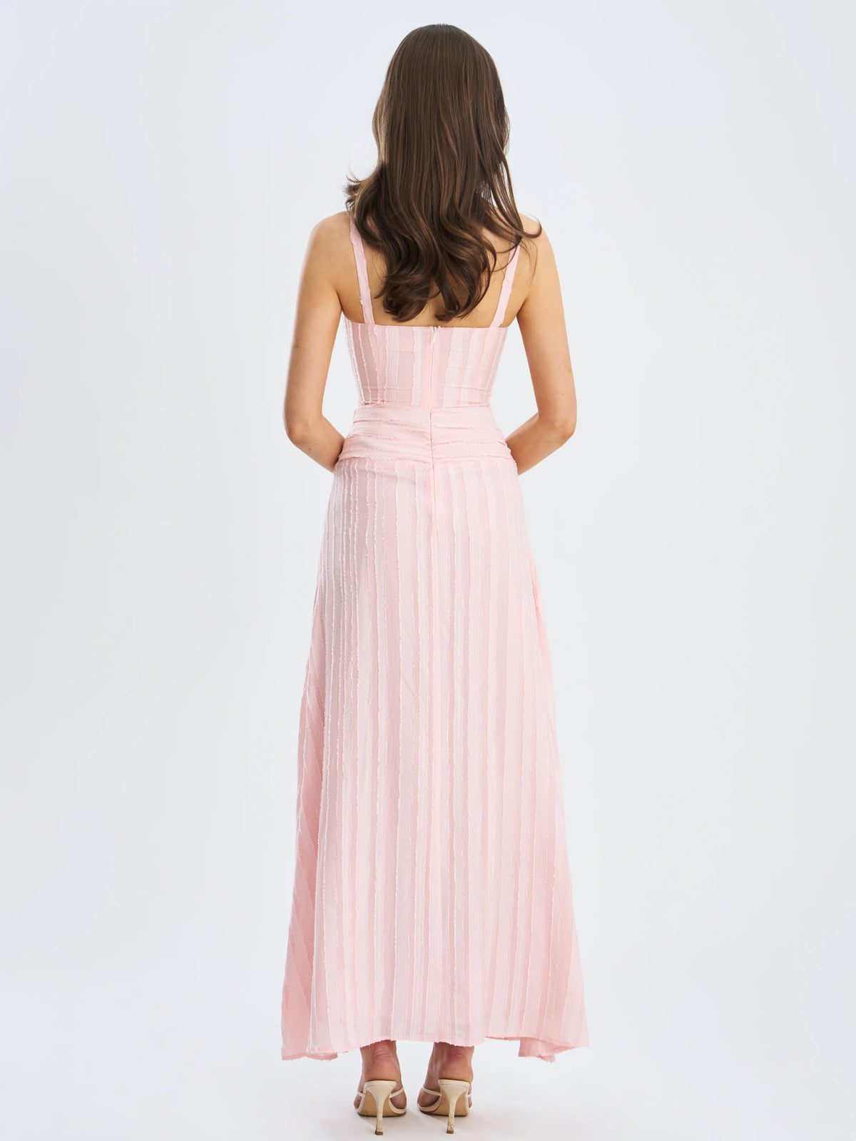 Mallory Baby Pink Stripe Jacquard High Slit Gown