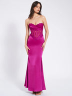 Everleigh Fuchsia Lace Satin Corset Maxi Dress Archive Sale