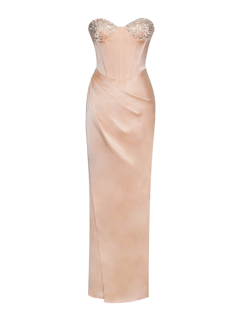 Amelia Blush Satin Corset Slit Gown With Crystal Embellished Archive Sale