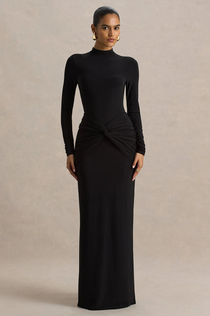 Alula Black High Neck Maxi Dress With Twist Detail