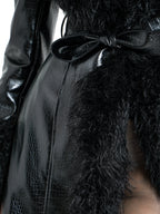 Zella Black Fur Trim Vegan Croc Leather Coat