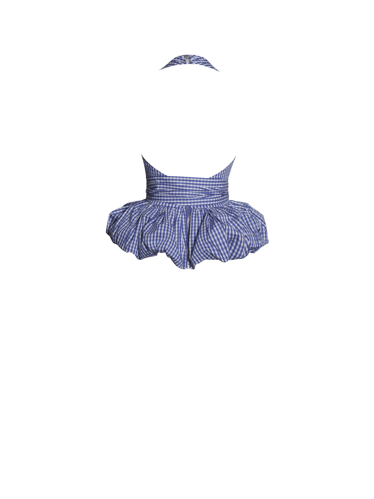 Ilene Blue Gingham Cotton Bubble Hem Halter Top