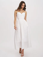 Oberon White Cotton Eyelet Lace Up Back Maxi Dress