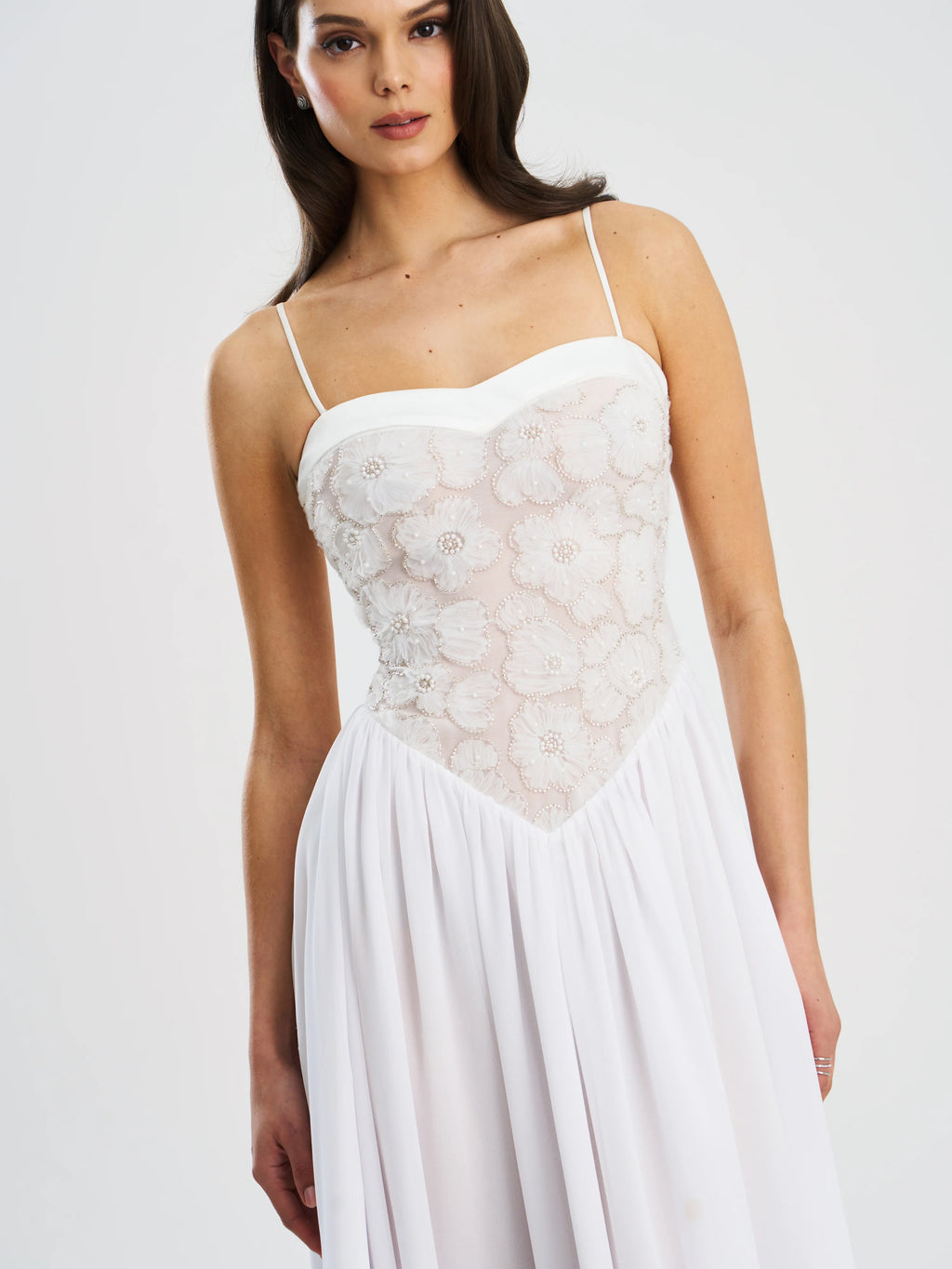 Ucille White Embroidered Chiffon Maxi Dress Archive Sale