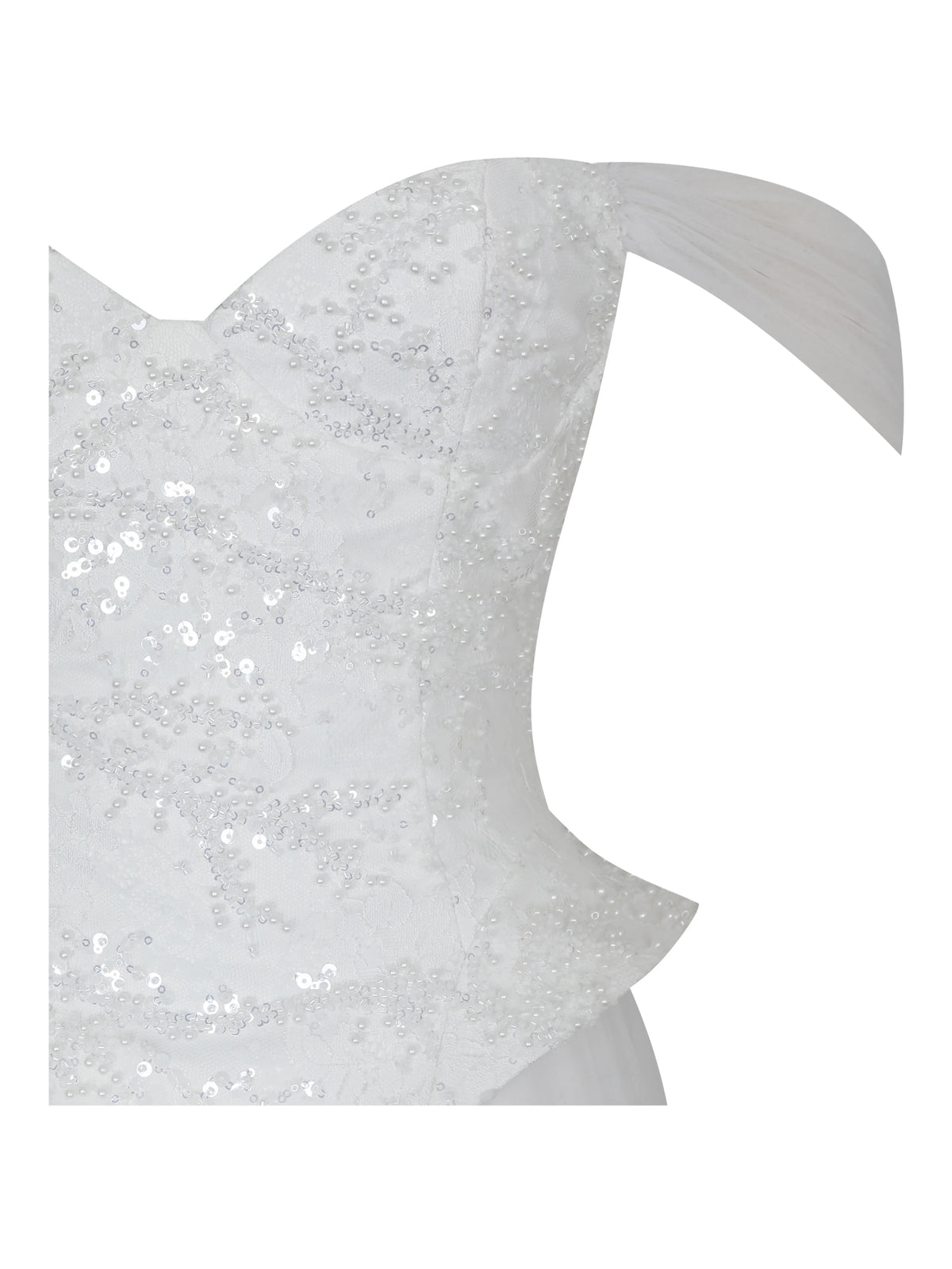 Jianna White Beaded Peplum Bardot Neckline Wedding Gown