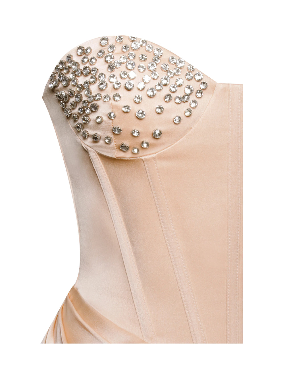 Amelia Blush Satin Corset Slit Gown With Crystal Embellished Archive Sale