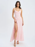 Mallory Baby Pink Stripe Jacquard High Slit Gown