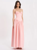 Najwa Baby Pink Ruched Breast Drop Waist Maxi Dress