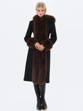 Sloan Black Wool Blend Sculpted Midi Coat with Fur Hood