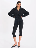 Dara Black Wool Blend Cropped Double Breasted Belted Coat
