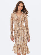 Umarah Tan Reptile Print Asymmetrical Ruffled Skirt