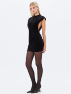 Vienna Black Velvet Mock Neck Mini Dress