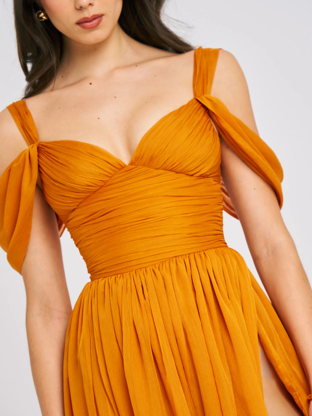 Jelani Layered Mesh High Slit Drape Maxi Dress