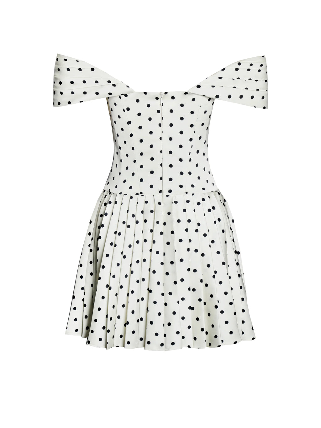 Edeline Polka Dot Off shoulder Pleated Mini Dress