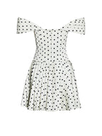 Edeline Polka Dot Off shoulder Pleated Mini Dress