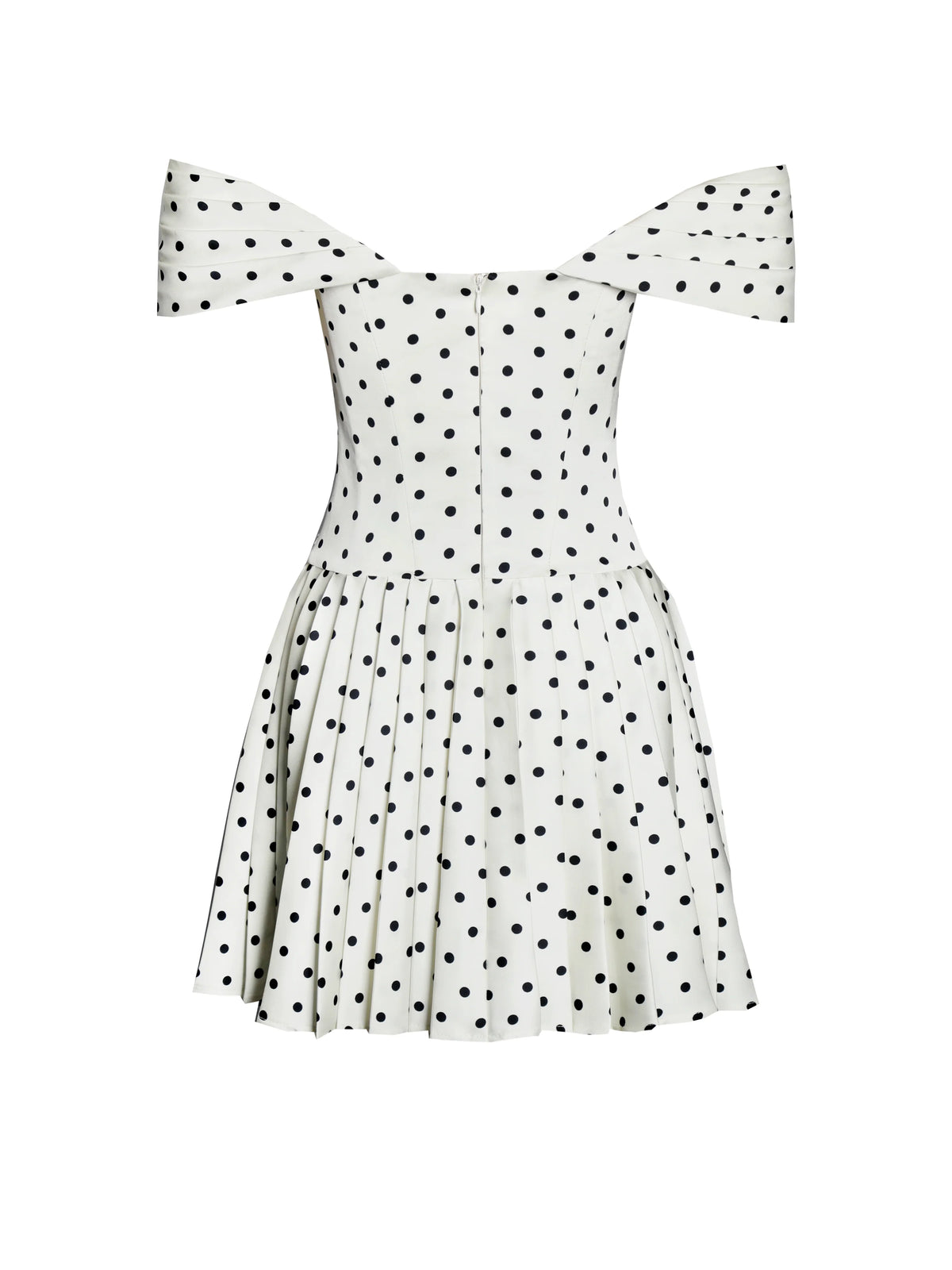 Edeline Polka Dot Off shoulder Pleated Mini Dress
