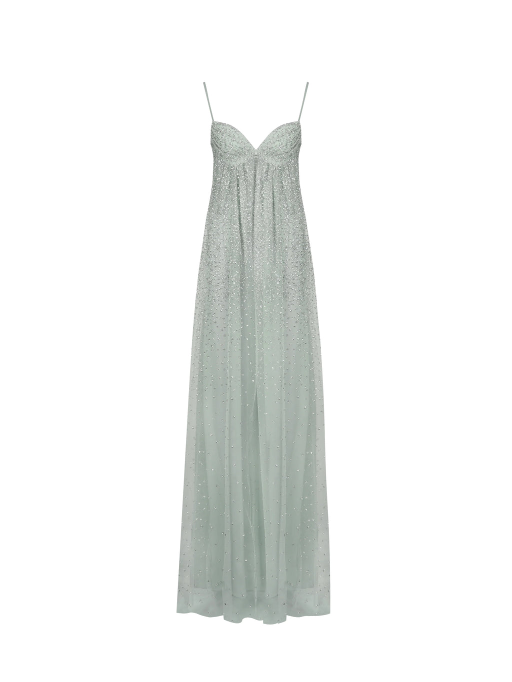 Wallie Mint Rhinestone Embellished Mesh Backless Gown