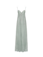 Wallie Mint Rhinestone Embellished Mesh Backless Gown