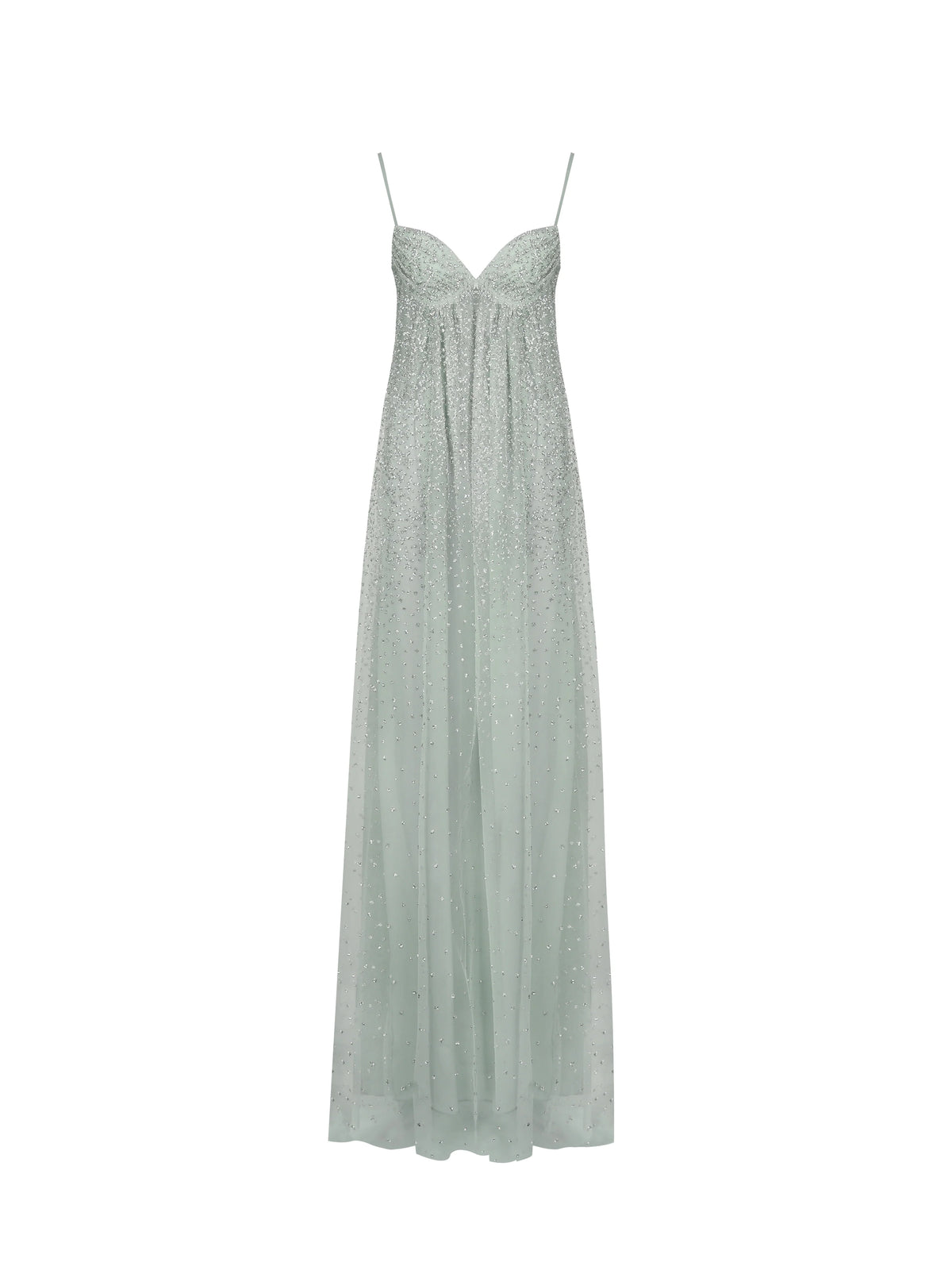 Wallie Mint Rhinestone Embellished Mesh Backless Gown