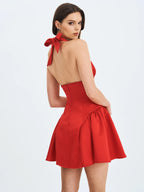 Peyton Ruby Plunging Halter Keyhole Mini Dress
