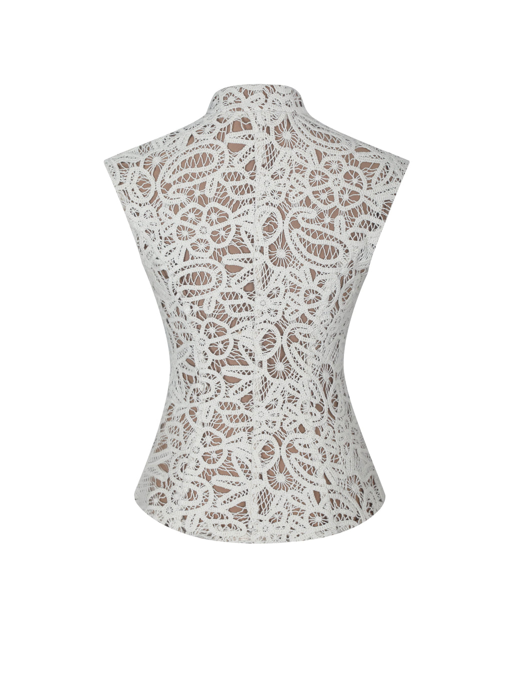 Rosetta Cream Cotton Crochet Mandarin Collar Top