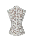 Rosetta Cream Cotton Crochet Mandarin Collar Top