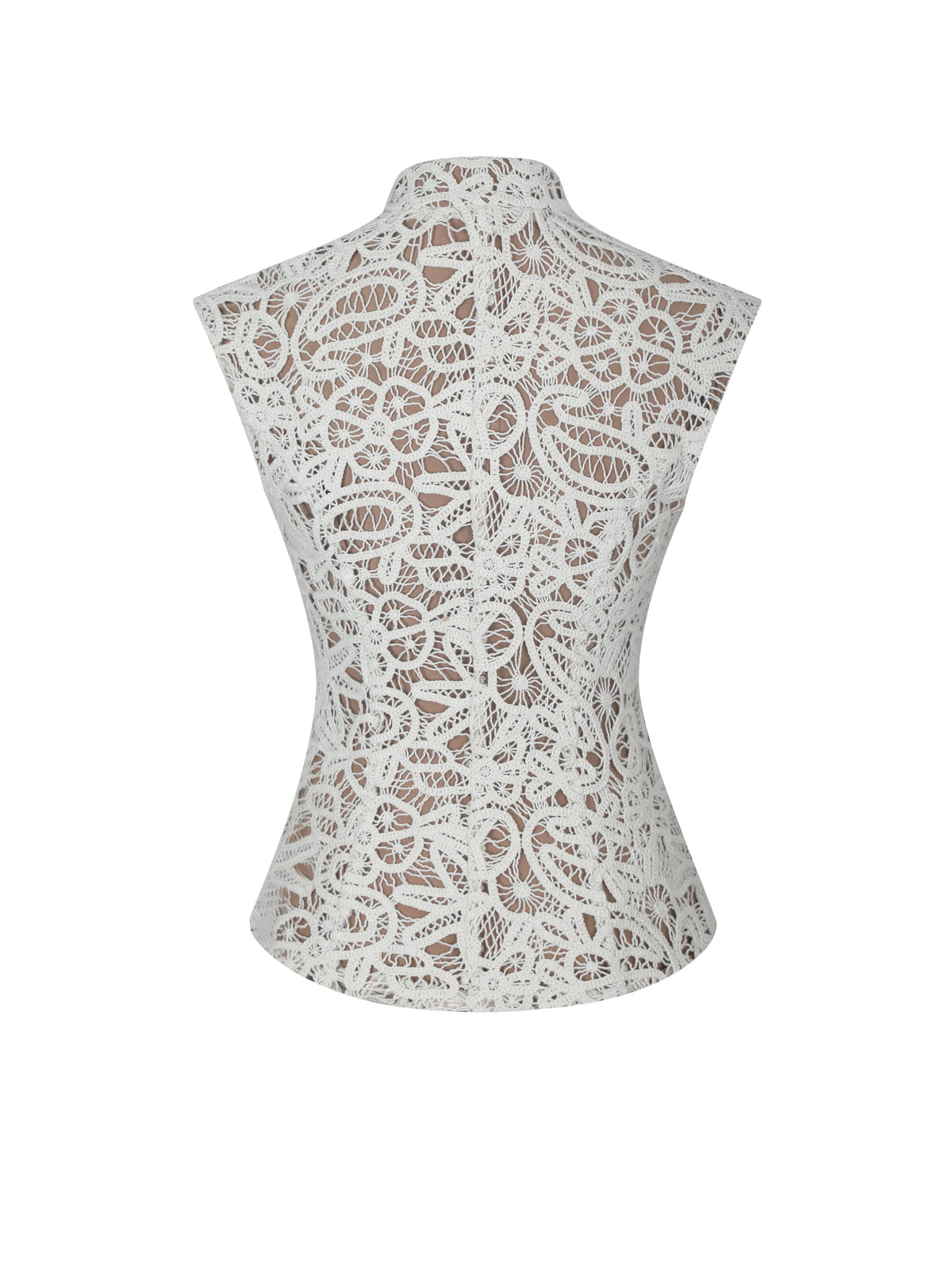 Rosetta Cream Cotton Crochet Mandarin Collar Top